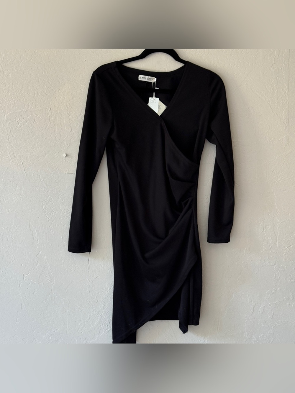 NEW. Bardot Black Long-Sleeve Draped Wrap Dress
